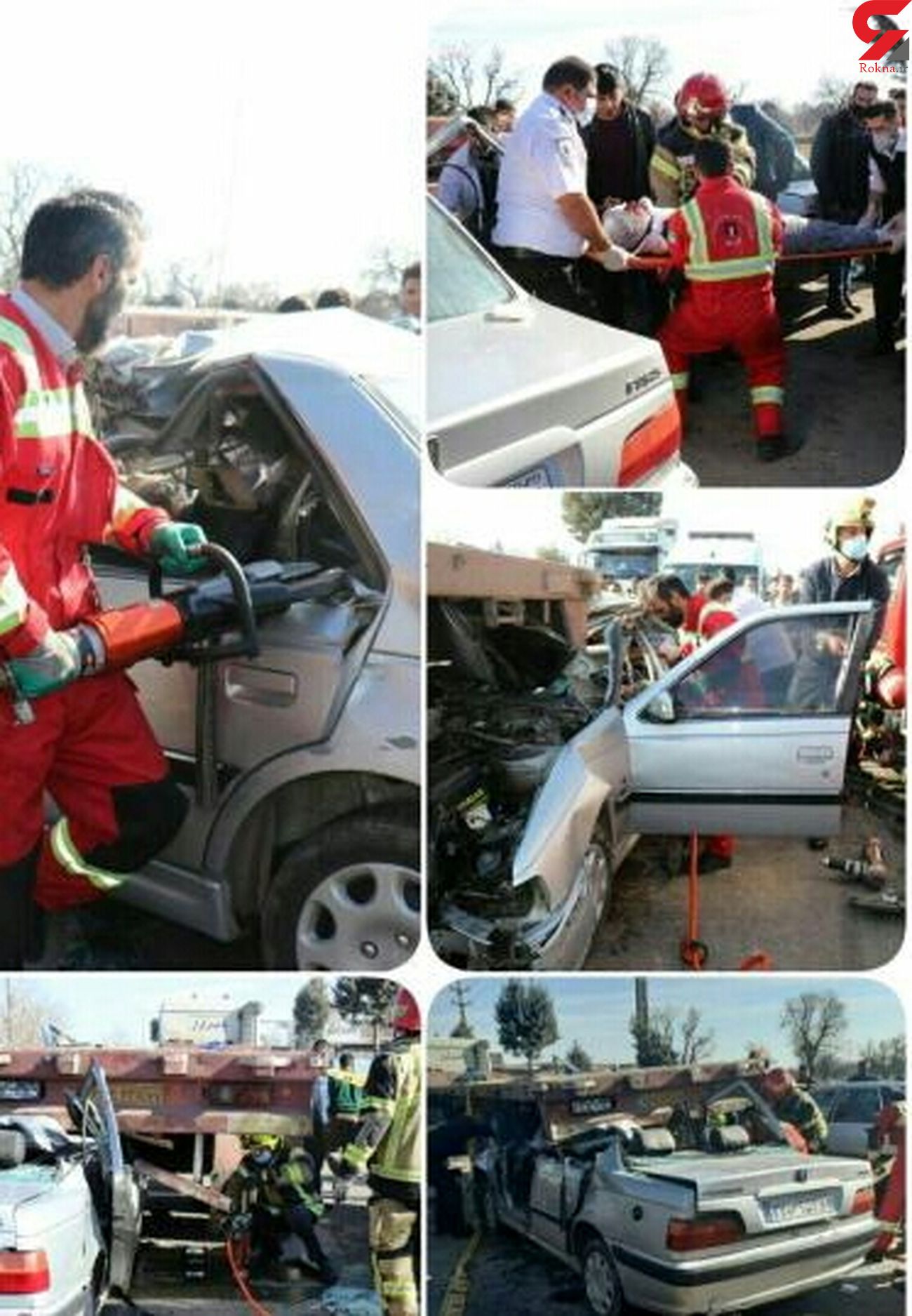 5 عکس از کنده شدن سقف پژو زیر تریلی / راننده در قزوین کشته شد